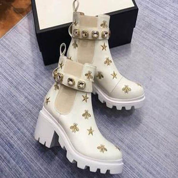 2020 women leather bees stars embroidered ankle boot lady pearls red laces 6cm chunky heel rubber lug sole boots p6, Black
2020 women leather bees stars embroidered ankle boot lady pearls red laces 6cm chunky heel rubber lug sole boots p6, Black