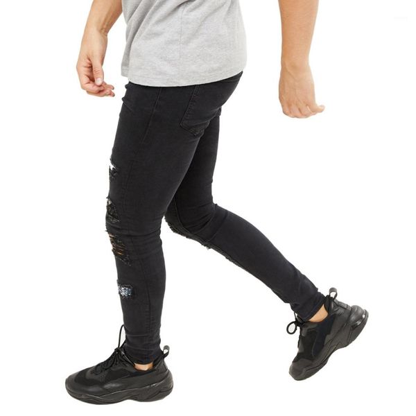 slim jeans black fashion rapper hiphop skateboard elastic jean pants pantalones mens holes ripped, Blue 
slim jeans black fashion rapper hiphop skateboard elastic jean pants pantalones mens holes ripped, Blue
