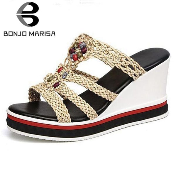 bonjomarisa new arrival ethnic weave platform pearl decorating slippers women high wedges beading summer shoes woman, Black
bonjomarisa new arrival ethnic weave platform pearl decorating slippers women high wedges beading summer shoes woman, Black