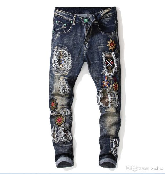 men retro washed embroidery badge skinny jeans designer famous brand slim fit blenched biker blue denim pants 65
men retro washed embroidery badge skinny jeans designer famous brand slim fit blenched biker blue denim pants 65