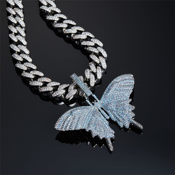 white gold plated micro paved blue cz butterfly pendant necklace with cz tennis cuban chain for men women gift, Silver
white gold plated micro paved blue cz butterfly pendant necklace with cz tennis cuban chain for men women gift, Silver
