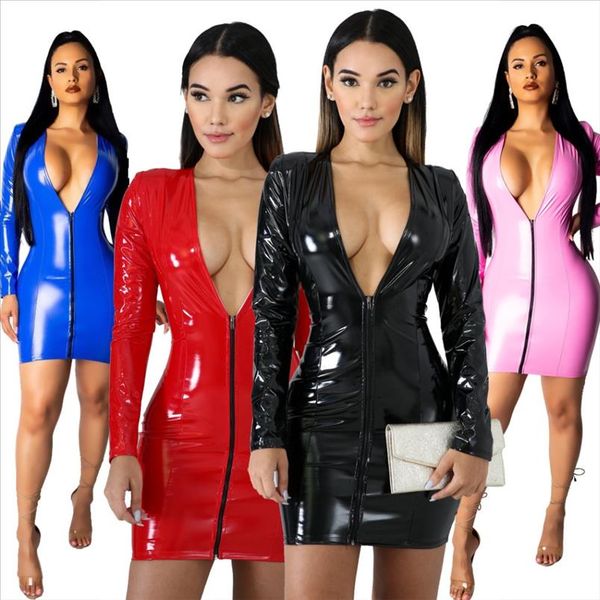 women pu leather dresses zippers faux pu leather dress high elasticity sheath dress deep v neck faux leather short dress, Black;gray
women pu leather dresses zippers faux pu leather dress high elasticity sheath dress deep v neck faux leather short dress, Black;gray