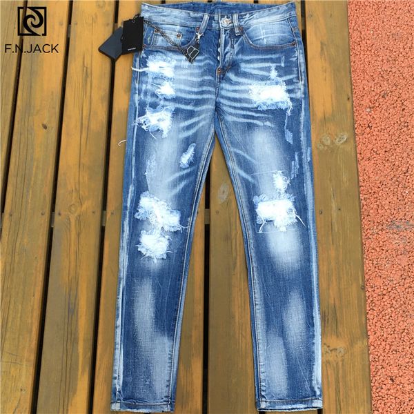 f.n.jack mens jeans stylish ripped jeans pants biker skinny denim trousers men slim straight brand denim ripped for male, Blue
f.n.jack mens jeans stylish ripped jeans pants biker skinny denim trousers men slim straight brand denim ripped for male, Blue