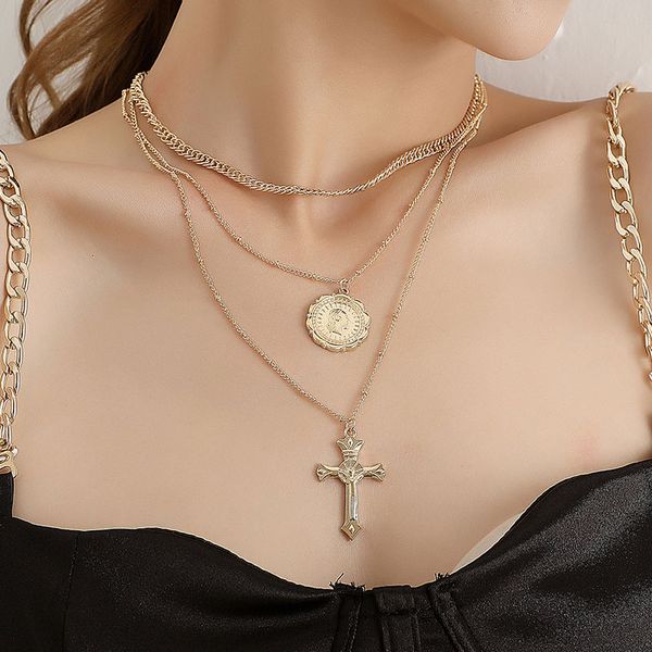 vintage multilayer chains necklace figure jesus cross pendant necklace women exaggerated geometric party jewelry kolye, Silver
vintage multilayer chains necklace figure jesus cross pendant necklace women exaggerated geometric party jewelry kolye, Silver