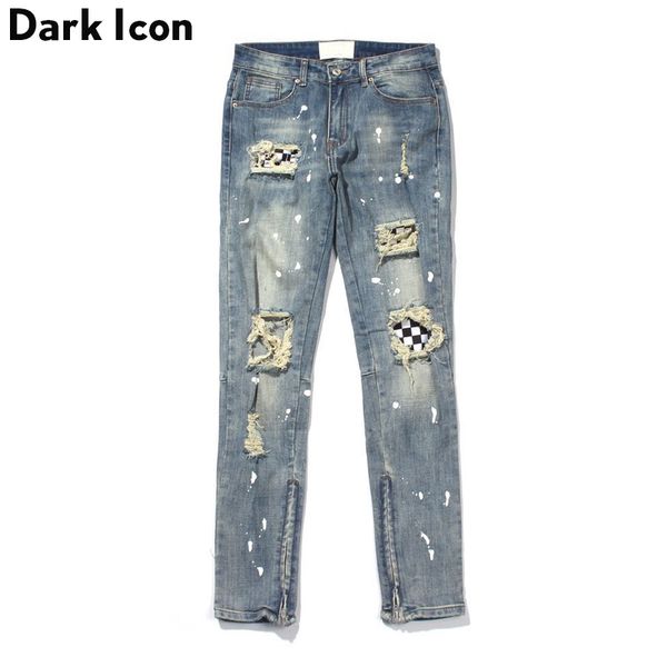dark ripped plaid patch jeans men high street ankle zipper men's jeans regular style destroyed denim pants men, Blue
dark ripped plaid patch jeans men high street ankle zipper men's jeans regular style destroyed denim pants men, Blue