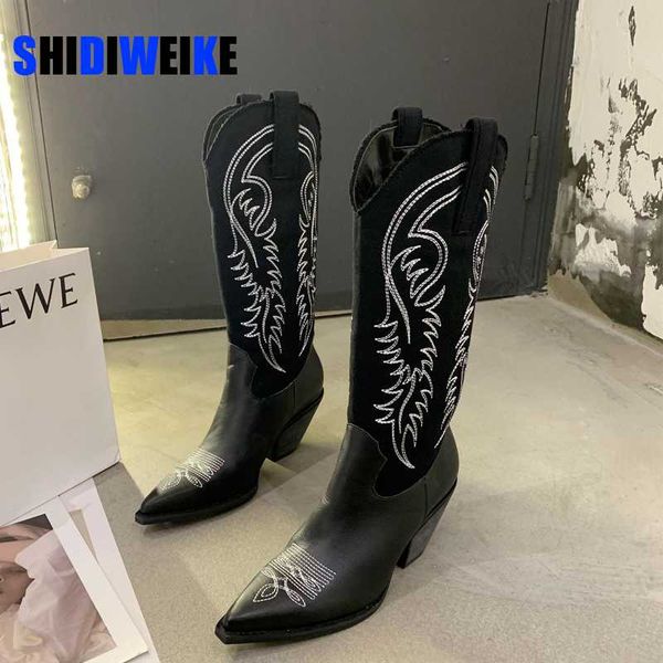 western cowboy boots for women pointed toe women's shoes brand embossing pu leather shoes mid-calf chunky wedges boot ab954, Black
western cowboy boots for women pointed toe women's shoes brand embossing pu leather shoes mid-calf chunky wedges boot ab954, Black