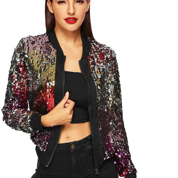 women casual red gradient color sequined bomber jackets zipper beading cardigan dance performance glitter crop jumpers, Black;brown
women casual red gradient color sequined bomber jackets zipper beading cardigan dance performance glitter crop jumpers, Black;brown