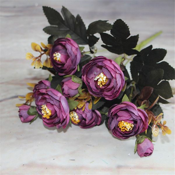 artificial silk camellia rose flowers leaves bouquet home wedding decor