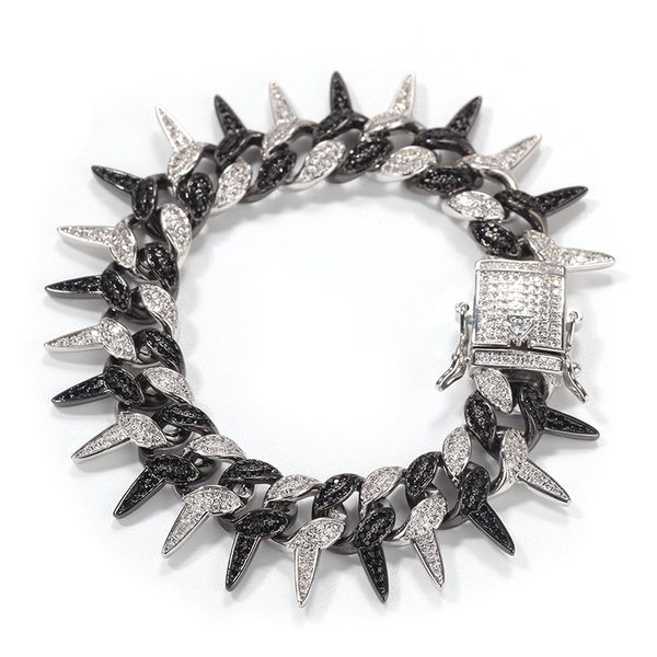 hip hop prong setting cz stone black white two tone solid rivet spike link chain bracelets bangles for men rapper jewelry, Golden;silver
hip hop prong setting cz stone black white two tone solid rivet spike link chain bracelets bangles for men rapper jewelry, Golden;silver