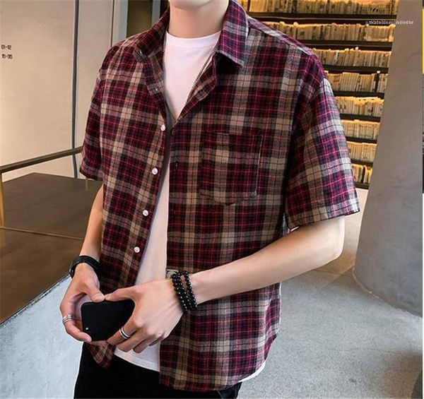casual shirts with button summer clothing plaid print short sleeve mens shirts fashion turn down collar mens, White;black
casual shirts with button summer clothing plaid print short sleeve mens shirts fashion turn down collar mens, White;black