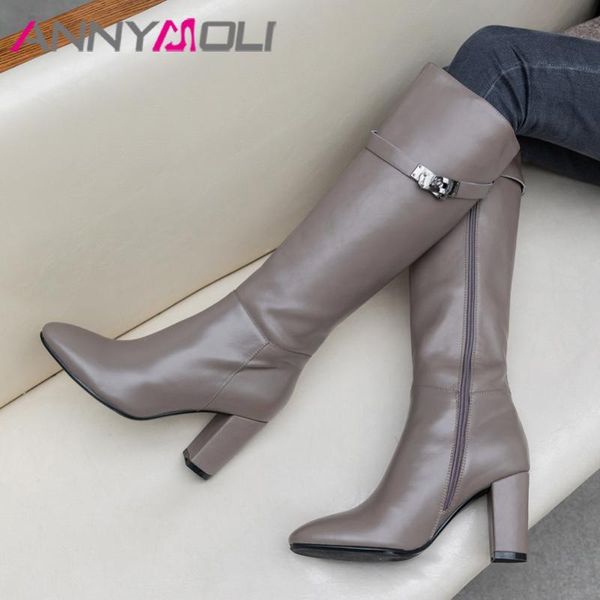 annymoli winter knee high boots женщины естественный натуральная кожа блок высокий каблук длинные сапоги zip круглый toe обувь женская осень, Black
annymoli winter knee high boots женщины естественный натуральная кожа блок высокий каблук длинные сапоги zip круглый toe обувь женская осень, Black