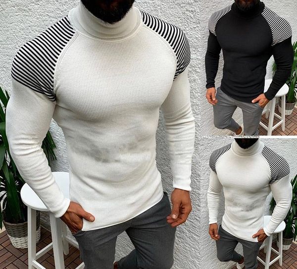 slim striped pattern long sleeved turtle neck sweaters mens clothing autumn mens sweaters fashion designer casual, White;black
slim striped pattern long sleeved turtle neck sweaters mens clothing autumn mens sweaters fashion designer casual, White;black