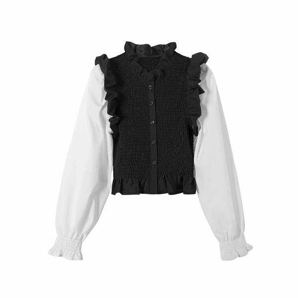woman contrast color splicing long sleeve shirt casual femme ruffled collar blouse casual lady slim smock blusas s7987, White
woman contrast color splicing long sleeve shirt casual femme ruffled collar blouse casual lady slim smock blusas s7987, White
