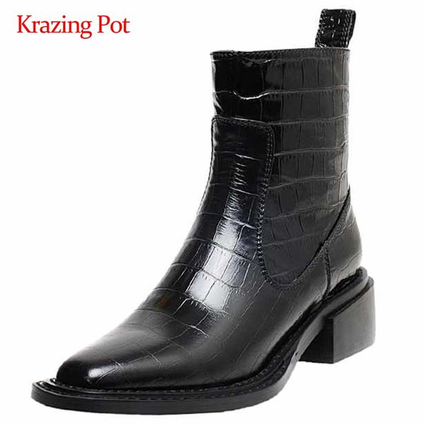krazing pot western boots genuine leather stone pattern convenient square toe thick high heel zipper young lady ankle boots l27, Black
krazing pot western boots genuine leather stone pattern convenient square toe thick high heel zipper young lady ankle boots l27, Black