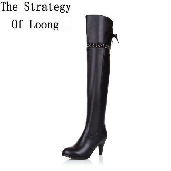 boots women autumn winter thin high heels lace up long genuine full grain leather rivets fashion over the knee boot size 34-45, Black
boots women autumn winter thin high heels lace up long genuine full grain leather rivets fashion over the knee boot size 34-45, Black