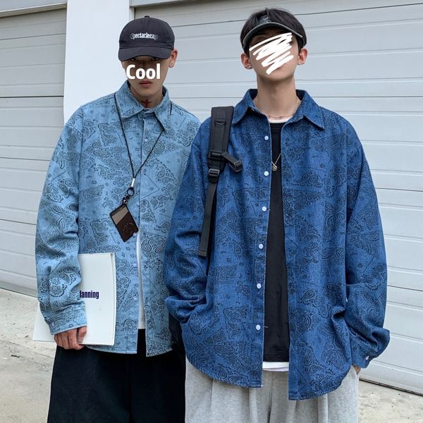 long-sleeve autumn men's clothing cashew flower printed denim color teens shirt washed texture jean coat, White;black
long-sleeve autumn men's clothing cashew flower printed denim color teens shirt washed texture jean coat, White;black