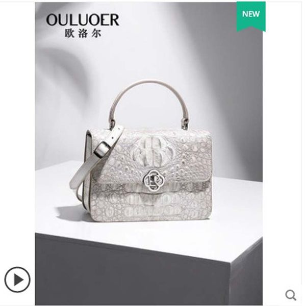 ouluoer thai crocodile leather single shoulder bag diagonal cross chain bag small lady white small square women