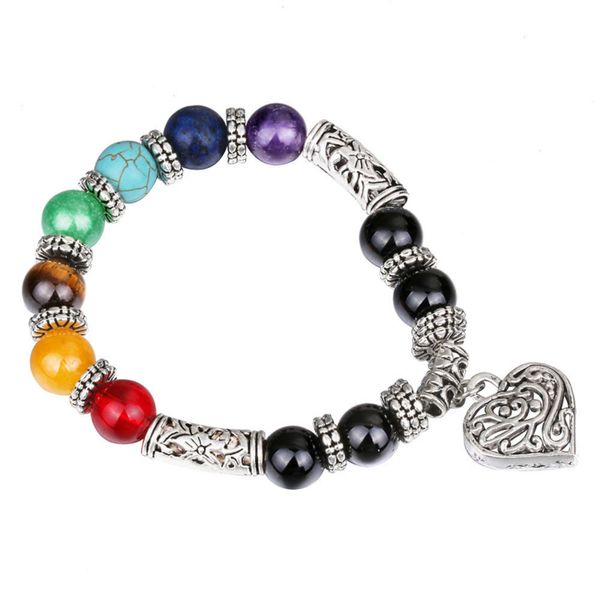 8mm/10mm colorful chakra beaded bracelets silver plated peach heart alloy pendants bracelet fashion jewelry gifts, Black
8mm/10mm colorful chakra beaded bracelets silver plated peach heart alloy pendants bracelet fashion jewelry gifts, Black