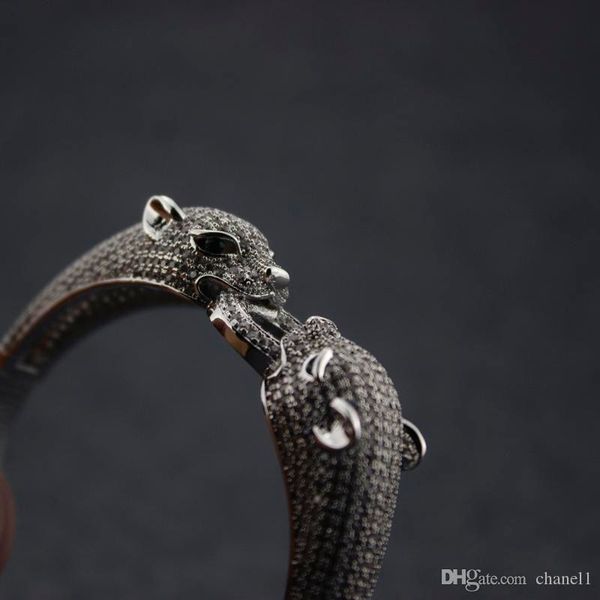 women natural diamond two leopard head bangle 925 silver bracelets for designer jewelry luxury fine, Black
women natural diamond two leopard head bangle 925 silver bracelets for designer jewelry luxury fine, Black