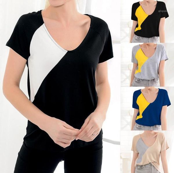 clothing women casual summer tshirt fashion contrast color short sleeve o neck loose tees new women, White
clothing women casual summer tshirt fashion contrast color short sleeve o neck loose tees new women, White