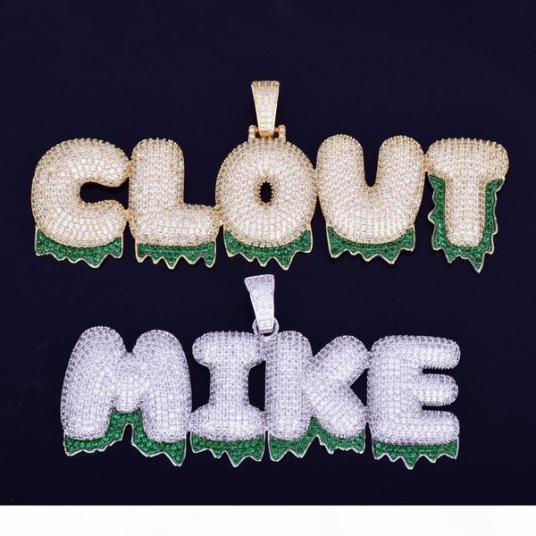 custom name green drip bubble letters pendants necklaces cz hip hop jewelry with gold silver rope chain for gift
custom name green drip bubble letters pendants necklaces cz hip hop jewelry with gold silver rope chain for gift