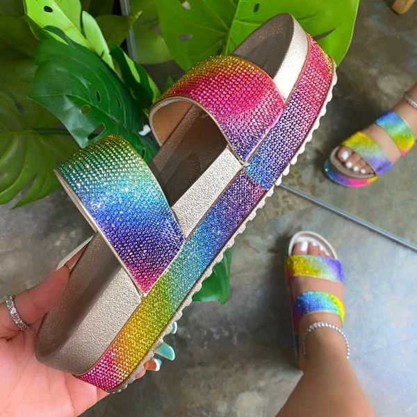 women slides casual rainbow rhinestone slippers non-slip soft beach summer slippers shoes lady home outdoor footwear flat sandal, Black
women slides casual rainbow rhinestone slippers non-slip soft beach summer slippers shoes lady home outdoor footwear flat sandal, Black