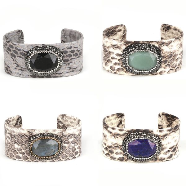 oval multi colors semi precious stone bead charm pave rhinestone real grey snake leather wide wrap open bangle cuff for women, Black
oval multi colors semi precious stone bead charm pave rhinestone real grey snake leather wide wrap open bangle cuff for women, Black