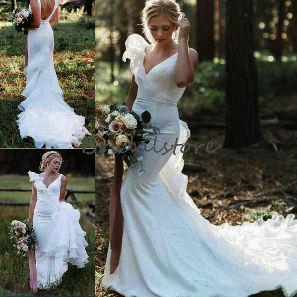 mermaid wedding dresses v neck summer beach bohemian wedding dress with ruffles train 2020 backless vestido de novia de sirena, White
mermaid wedding dresses v neck summer beach bohemian wedding dress with ruffles train 2020 backless vestido de novia de sirena, White