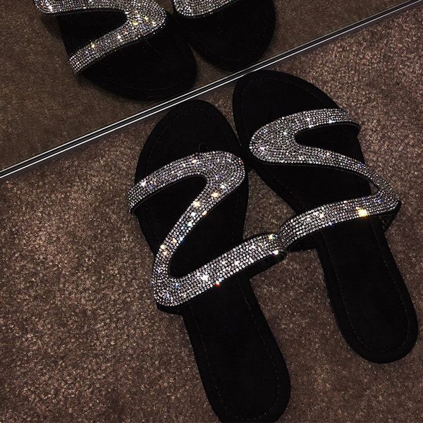 new style slippers women's summer roman diamond set line-styled slippers, Black
new style slippers women's summer roman diamond set line-styled slippers, Black