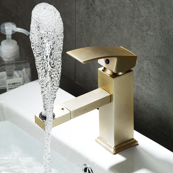 Brush Gold Bathroom Basin Faucet Lavatory Mixer Tap Brass Single Hole Sink tap Brass sink faucet with rotation spout
Brush Gold Bathroom Basin Faucet Lavatory Mixer Tap Brass Single Hole Sink tap Brass sink faucet with rotation spout