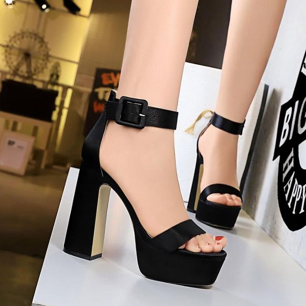 european and american super high heel thick heel platform satin square toe open toe sandals summer women's shoes high heels, Black
european and american super high heel thick heel platform satin square toe open toe sandals summer women's shoes high heels, Black