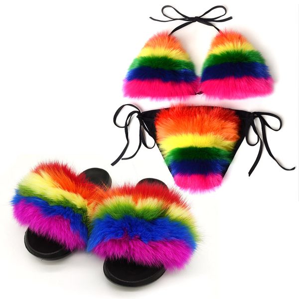 slippers summer fashion raccoon fur women's real bra and underpants sets female eva slides mixed-color rainbow shoes, Black
slippers summer fashion raccoon fur women's real bra and underpants sets female eva slides mixed-color rainbow shoes, Black
