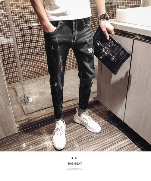 hole jeans han edition cultivate one's morality spring tide embroidered pants, Blue 
hole jeans han edition cultivate one's morality spring tide embroidered pants, Blue