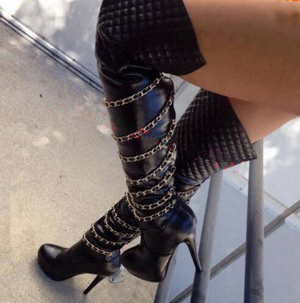 boots sestito woman charming chains decorated thigh high heels over-the-knee ladies patchwork design thick platform dress shoes, Black
boots sestito woman charming chains decorated thigh high heels over-the-knee ladies patchwork design thick platform dress shoes, Black