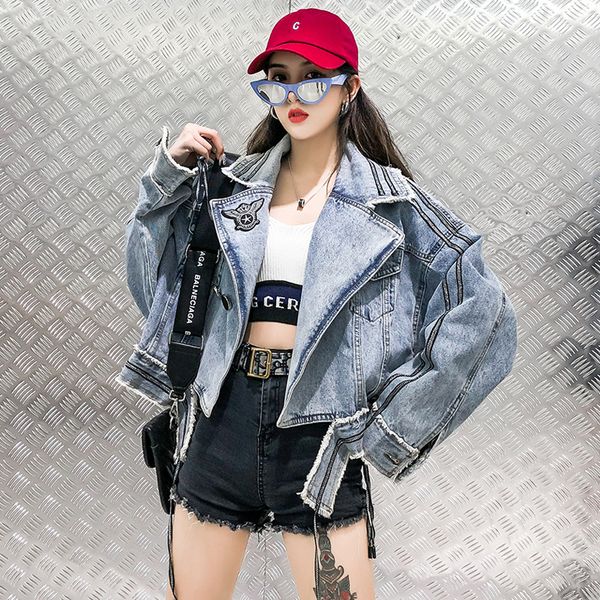denim jacket female 2020 spring autumn new loose wild korean short retro fur bat sleeve handsome long sleeve print coat y200, Black;brown
denim jacket female 2020 spring autumn new loose wild korean short retro fur bat sleeve handsome long sleeve print coat y200, Black;brown