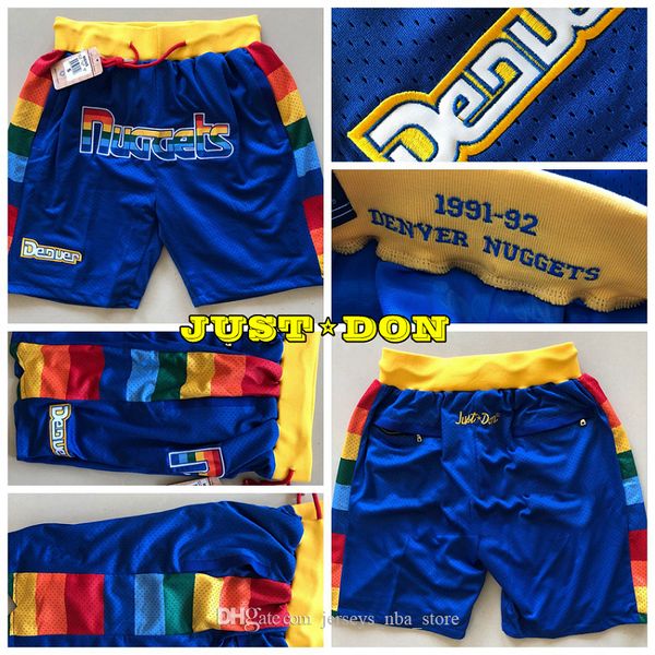 

mens just don pocket basketball shorts retro stitched 1991-92 blue pocket denver nuggets shorts lining mesh sports pocket sweatpants, Black;red