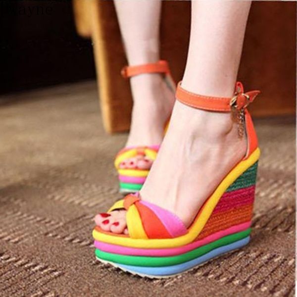 trend women's sandals bohemian rainbow bridge thick bottom super high heel wedges platform shoes color matching women's shoes, Black
trend women's sandals bohemian rainbow bridge thick bottom super high heel wedges platform shoes color matching women's shoes, Black