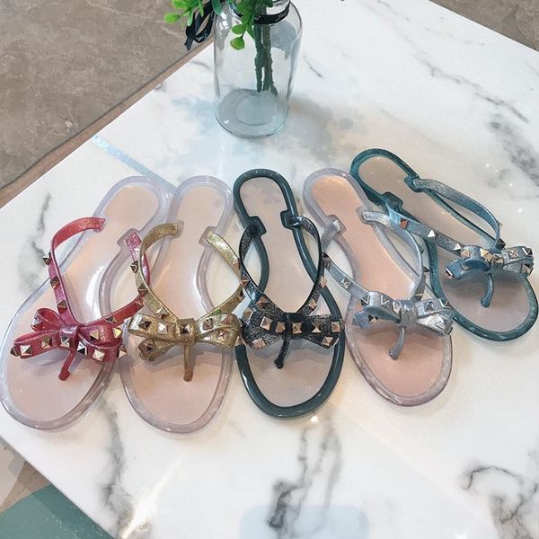 summer fashion rivet women's beach slippers transparent jelly shoes cute bow slippers, Black
summer fashion rivet women's beach slippers transparent jelly shoes cute bow slippers, Black