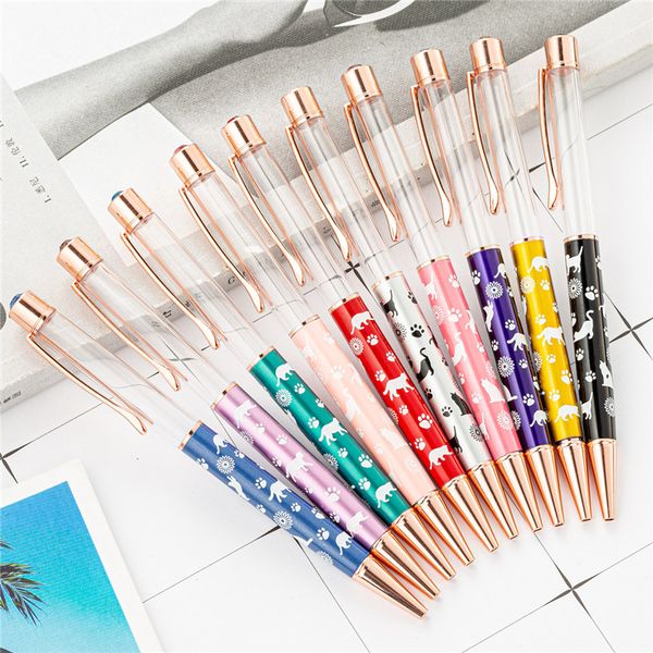 20 Color Cartoon Diy Empty Tube Metal Ballpoint Pens Student Writing Gift Self-filling Floating Glitter Crystal Pen New Design