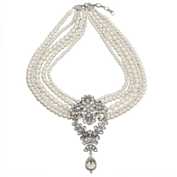 vintage multi-pearls crystal pendant necklace fashion chunky statement choker charm jewelry for women lady gift party, Silver
vintage multi-pearls crystal pendant necklace fashion chunky statement choker charm jewelry for women lady gift party, Silver