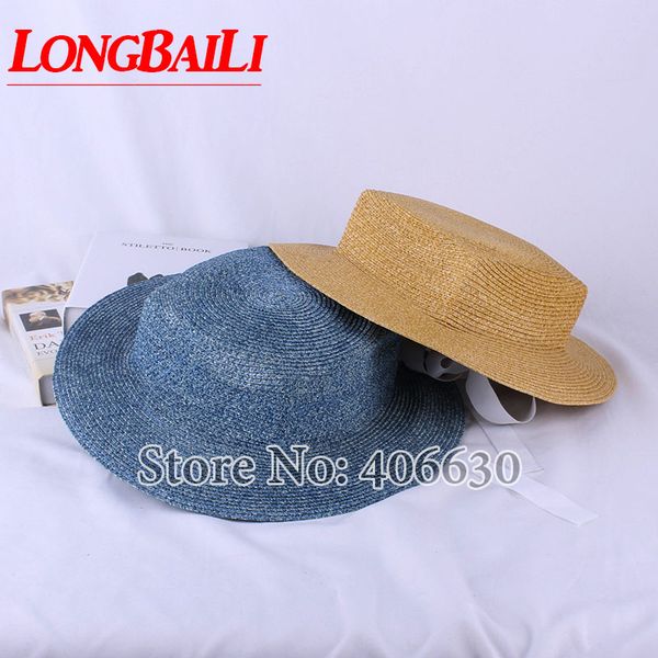 wide brim hats longbaili summer sun beach hat for women flat straw fedora female swds073, Blue;gray
wide brim hats longbaili summer sun beach hat for women flat straw fedora female swds073, Blue;gray