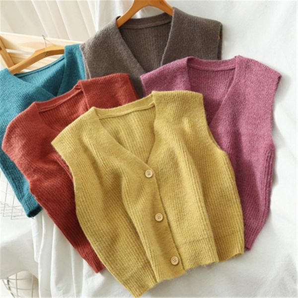 korean vest 2020 new autumn female sleeveless vest loose knitted sweater v-neck single-breasted pullovers women pz3445, Black;white
korean vest 2020 new autumn female sleeveless vest loose knitted sweater v-neck single-breasted pullovers women pz3445, Black;white