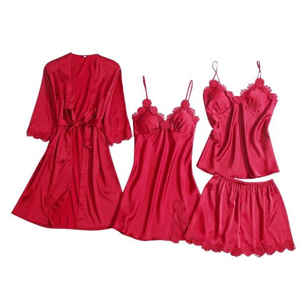 2020 women's pajamas set 4 pieces lace splicing pajamas ladies elegant solid color comfortable home clothing #yl5, Black;red
2020 women's pajamas set 4 pieces lace splicing pajamas ladies elegant solid color comfortable home clothing #yl5, Black;red