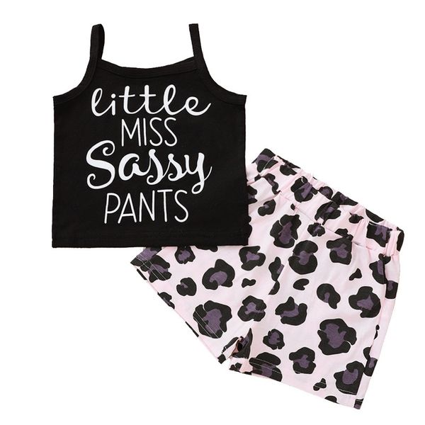 baby fashion cotton suit girl black leopard print suspenders short suits season sale, White