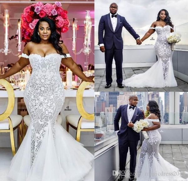 2021 mermaid wedding dresses modest plus size off shoulder bridal gowns sweep train tulle lace african wedding dress custom made, White
2021 mermaid wedding dresses modest plus size off shoulder bridal gowns sweep train tulle lace african wedding dress custom made, White