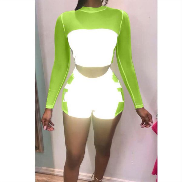 reflective patchwork biker shorts long sleeve crop streetwear women two piece set elastic waist short pants women suit, Gray
reflective patchwork biker shorts long sleeve crop streetwear women two piece set elastic waist short pants women suit, Gray