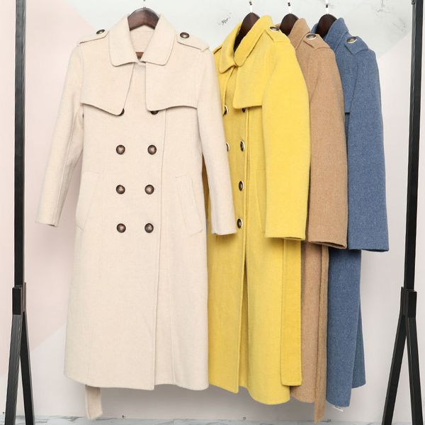 women's wool & blends fall and winter 2021 double-sided 100% cashmere overcoat knee long fleece british wind coat, Black
women's wool & blends fall and winter 2021 double-sided 100% cashmere overcoat knee long fleece british wind coat, Black