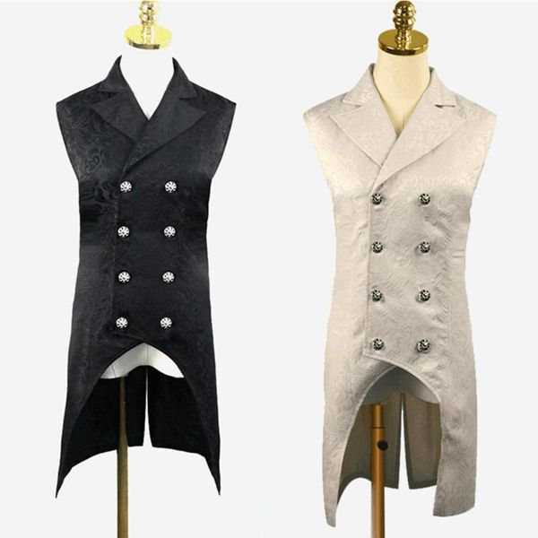 men's vests vintage steampunk medieval jacket men vest long coats gothic sleeveless double breasted jacquard waistcoat male slim jacket, Black;white
men's vests vintage steampunk medieval jacket men vest long coats gothic sleeveless double breasted jacquard waistcoat male slim jacket, Black;white