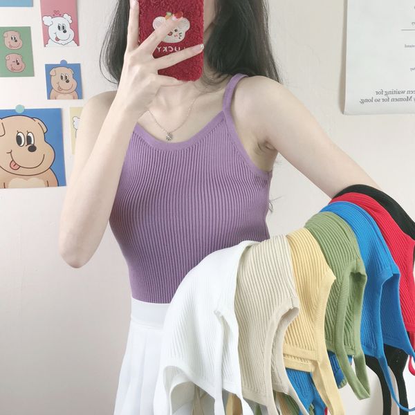 women's tanks & camis 2021 camisole women sling knit vest female tank casual black cami summer basic sleeveless gebreide voor dames, White
women's tanks & camis 2021 camisole women sling knit vest female tank casual black cami summer basic sleeveless gebreide voor dames, White