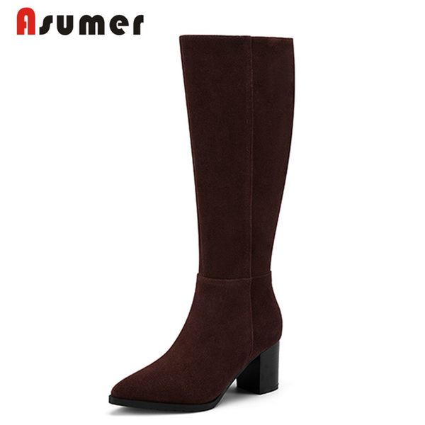 asumer fashion knee high boots women pointed toe zip suede leather boots square heels autumn winter womens 2020, Black
asumer fashion knee high boots women pointed toe zip suede leather boots square heels autumn winter womens 2020, Black